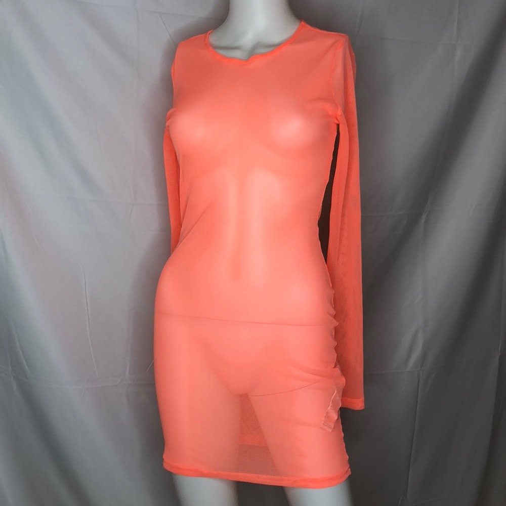Orange Mesh Beach Babe Mini Dress